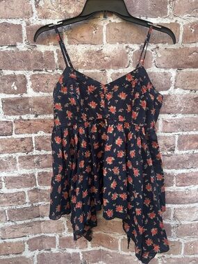 VTG Mudd size L Navy Floral Spaghetti Strap babydoll Camisole tank top blouse
